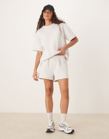ASOS DESIGN co-ord chunky rib runner short in grey marl