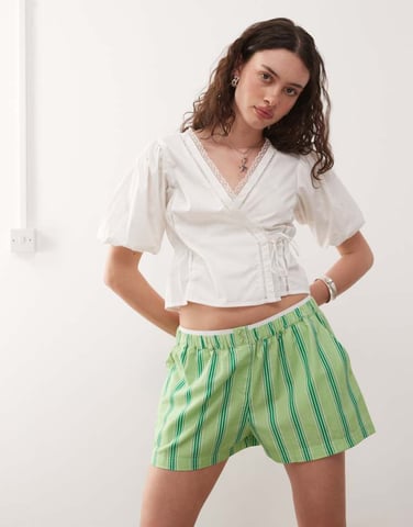 COLLUSION woven boxer short in green stripe