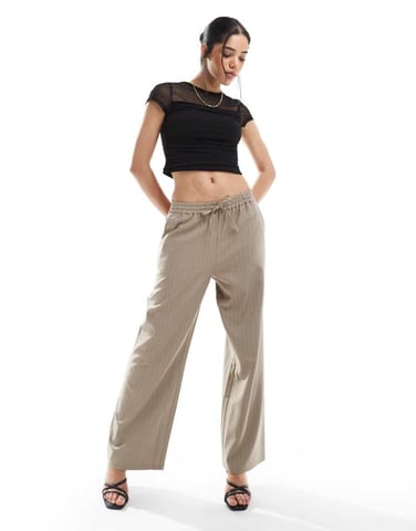 Miss Selfridge relaxed jogger in tan pinstripe