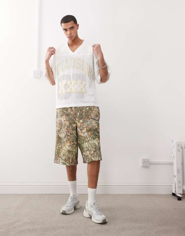 COLLUSION Skater relaxed jersey shorts in tree camo print - MULTI