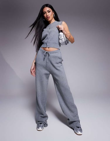 The Couture Club co-ord relaxed knit joggers in grey marl