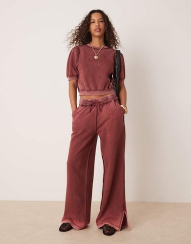 ASOS DESIGN exposed seam jogger co-ord in washed burgundy