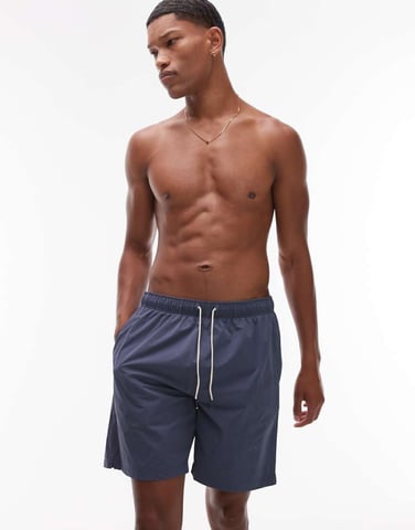 ARKET mid length drawstring swim shorts in mid blue