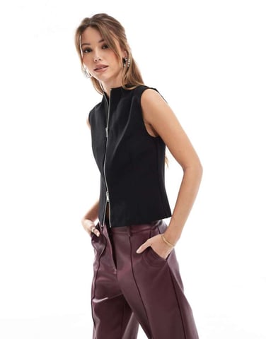 ONLY zip trough tailored vest in black