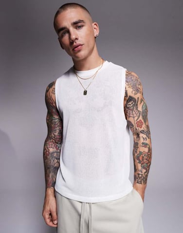 ASOS DESIGN boxy oversized tank in cream texture