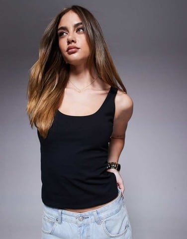 ASOS DESIGN double layer square neck vest top in black