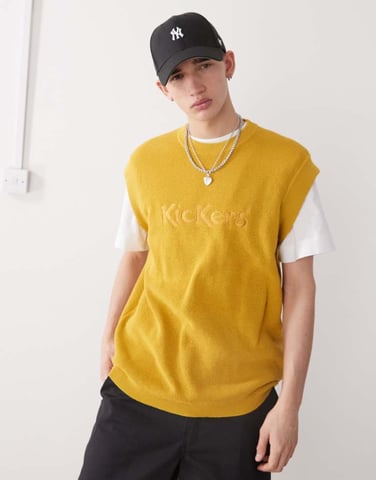 Kickers knit sleeveless vest in yellow ochre