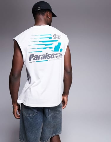 ASOS DESIGN oversized tank with sports graphic in white