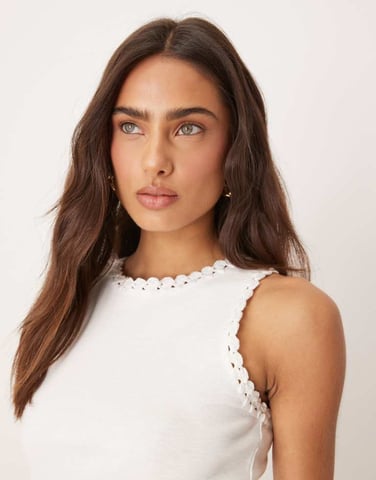 Nobody's Child crochet trim racer vest in white