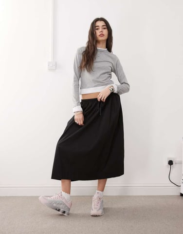 COLLUSION tie low rise maxi skirt in black