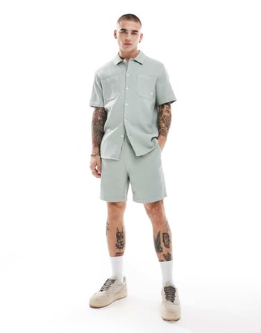 Farah redwald co-ord textured waffle shorts in sage green
