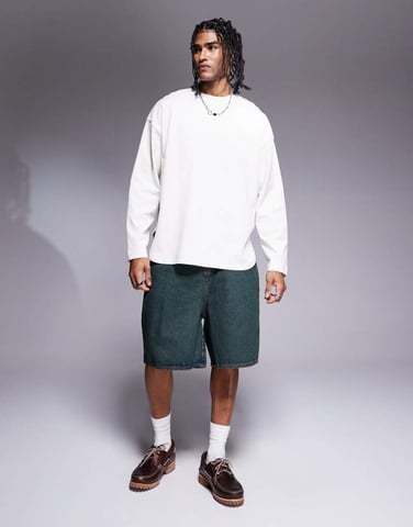 ASOS DESIGN longer length denim jort with green tint