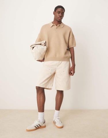 ASOS DESIGN long length carpenter shorts in ecru