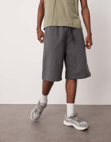 ASOS DESIGN heavyweight longer length shorts 400gsm in charcoal marl - CHARCOAL