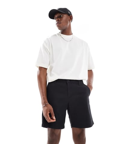 ASOS DESIGN skinny mid length chino shorts in black