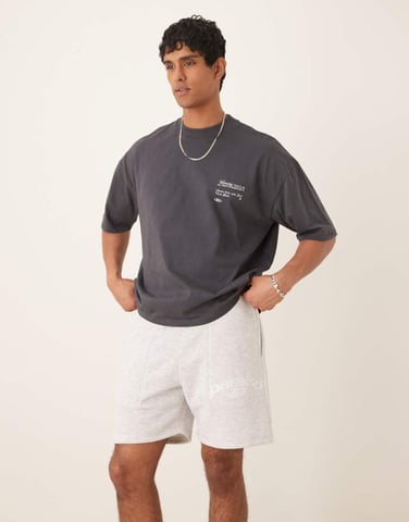 ASOS DESIGN jersey shorts co ord with print in grey marl