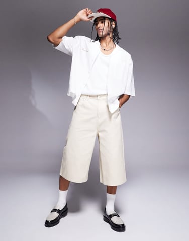 ASOS DESIGN longer length shorts in ecru