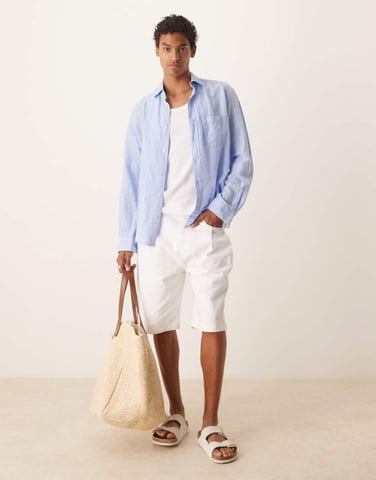 ASOS DESIGN long length denim jorts with pocket pleats in white