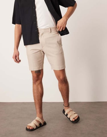 ASOS DESIGN smart slim fit linen blend shorts in stone