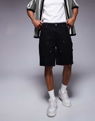 The Couture Club denim carpenter shorts in black