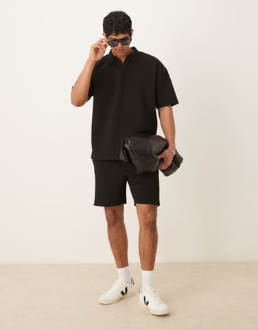ASOS DESIGN co-ord slim heavyweight textured short in black