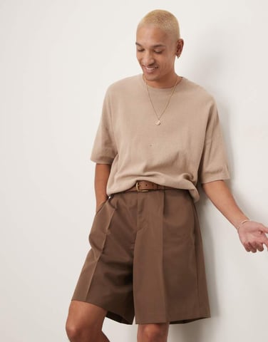 ASOS DESIGN smart bermuda shorts with front pleat in brown