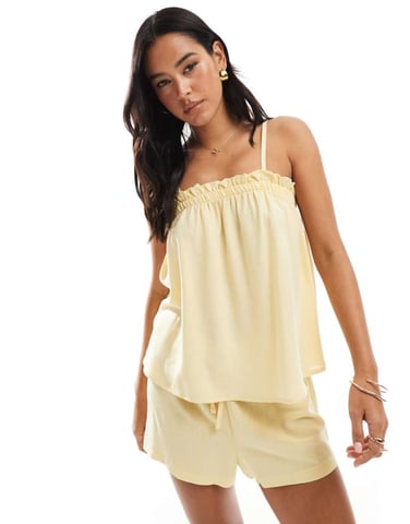 ASOS DESIGN linen blend trapeze cami top in buttermilk