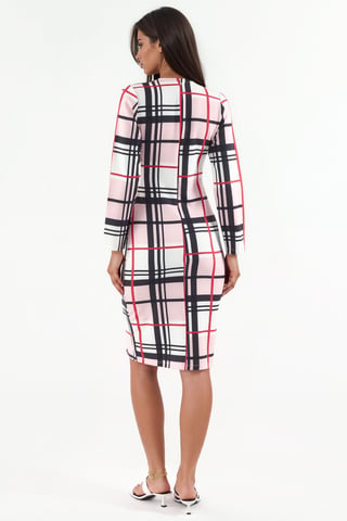 Plaid Bodycon Midi Dress With Cut-Out Detail