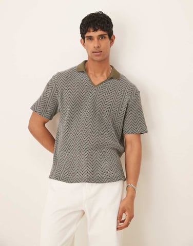 ASOS DESIGN boxy boxy oversized polo in green crochet