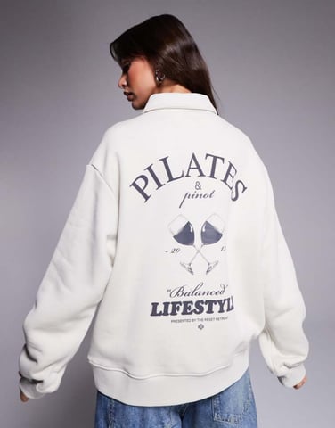 The Couture Club pilates and pinot button up polo jumper in off white