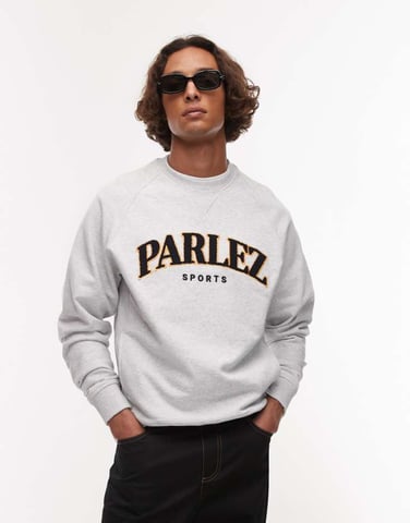 Parlez varsity towelling logo crew neck sweat top in grey