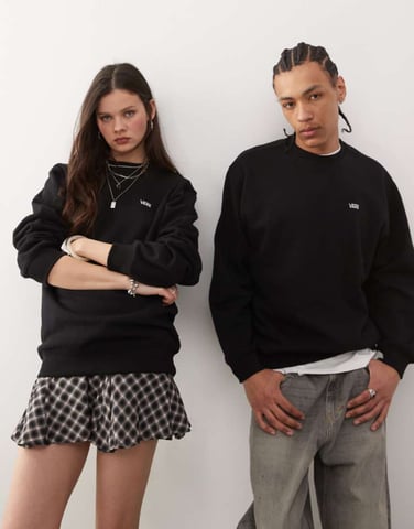 Vans left chest logo oversized fit sweatshirt in black - BLACK