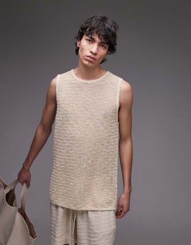Topman relaxed fit knitted texture tank with in stone