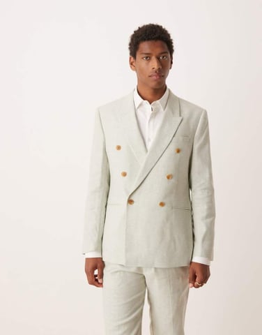 ASOS DESIGN double breasted linen blend regular suit jacket in mint green