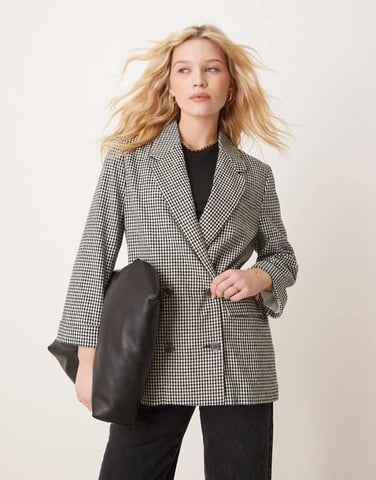 Abercrombie & Fitch slouchy double breasted blazer in black gingham
