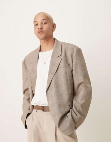 ASOS DESIGN slouchy oversized blazer in brown check