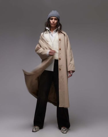 Topshop 90s trench coat in stone