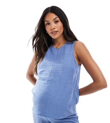 Mamalicious crinkle textured tank top co-ord with tie side detail in blue