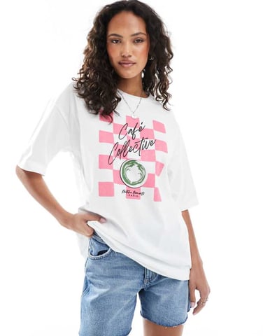JJXX oversized t-shirt with matcha print in white