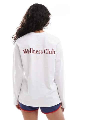 Cotton On long sleeve wellness club graphic crew in white