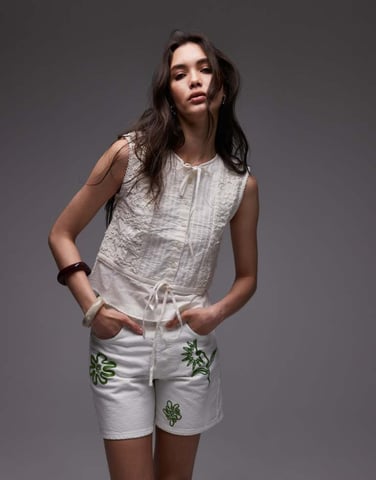Topshop cross hatch sleeveless top in ivory