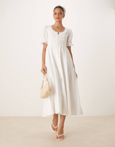 Nobody's Child Flossie frill detail midaxi dress in white