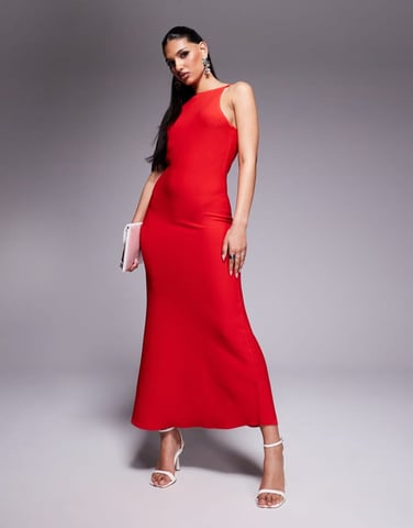 ASOS DESIGN knitted compact strappy midaxi dress in red