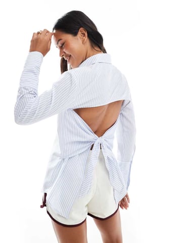 ASOS DESIGN tie back oversized shirt in stripe
