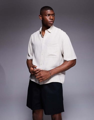 ASOS DESIGN boxy linen blend shirt in stone