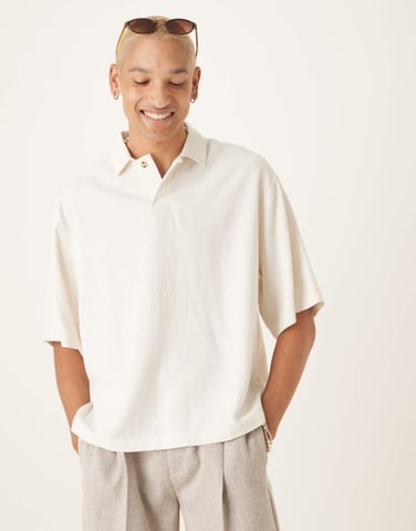 ASOS DESIGN boxy oversized overhead linen blend shirt in white