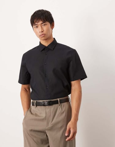 ASOS DESIGN formell linneblandning regular skjorta i svart