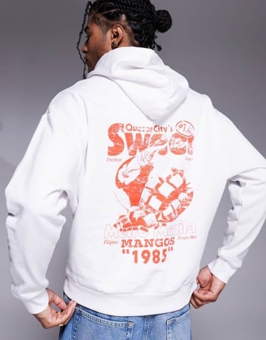 ASOS DESIGN hoodie with Mango prints in white