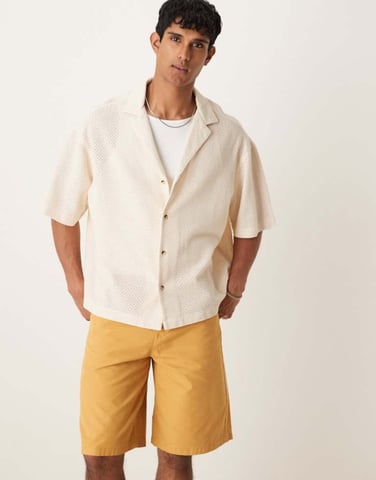 ASOS DESIGN boxy oversized textured shirt in stone