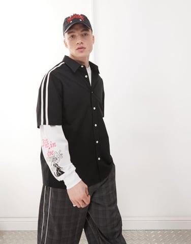 COLLUSION stripe shoulder SL shirt in black